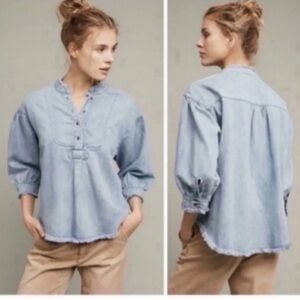 Anthropologie Holding Horses Denim Chambray Blouse - Size S